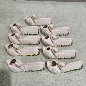 MCM Nameplate Name tags Kitsch Vintage Glazed Ceramic Swan 1950’s Lot Of  9